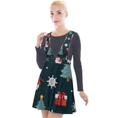 Snowmen Christmas Trees Plunge Pinafore Velour Dress