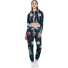 Snowmen Christmas Trees Cropped Zip Up Lounge Set