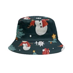 Snowmen Christmas Trees Inside Out Bucket Hat by Ravend