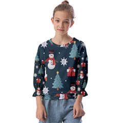 Snowmen Christmas Trees Kids  Cuff Sleeve Top