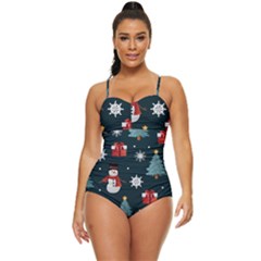 Snowmen Christmas Trees Retro Full Coverage Swimsuit