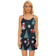 Snowmen Christmas Trees Satin Pajama Short Set