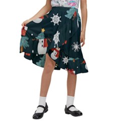 Snowmen Christmas Trees Kids  Ruffle Flared Wrap Midi Skirt