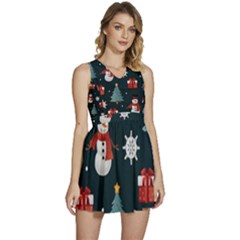 Snowmen Christmas Trees Sleeveless High Waist Mini Dress