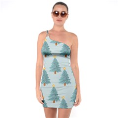 Christmas Trees Time One Shoulder Ring Trim Bodycon Dress