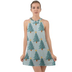 Christmas Trees Time Halter Tie Back Chiffon Dress