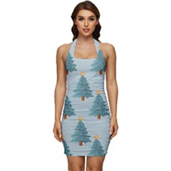 Christmas Trees Time Sleeveless Wide Square Neckline Ruched Bodycon Dress by Ravend