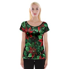 Flower Floral Pattern Christmas Cap Sleeve Top