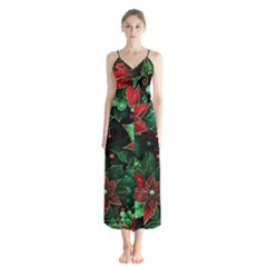 Flower Floral Pattern Christmas Button Up Chiffon Maxi Dress