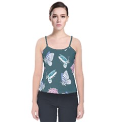 Butterfly Pattern Dead Death Rose Velvet Spaghetti Strap Top by Ravend