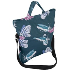 Butterfly Pattern Dead Death Rose Fold Over Handle Tote Bag by Ravend