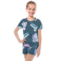 Butterfly Pattern Dead Death Rose Kids  Mesh T-shirt And Shorts Set