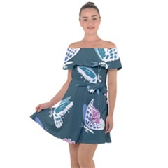 Butterfly Pattern Dead Death Rose Off Shoulder Velour Dress