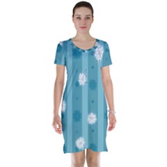 Gardenia Flowers White Blue Short Sleeve Nightdress