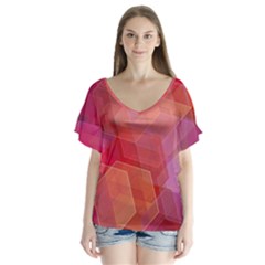 Abstract Background Texture Pattern V-neck Flutter Sleeve Top