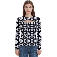 Mosaic Floral Repeat Pattern Women s Cut Out Long Sleeve T-shirt