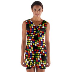 Graphic Pattern Rubiks Cube Cubes Wrap Front Bodycon Dress