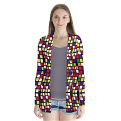 Graphic Pattern Rubiks Cube Cubes Drape Collar Cardigan