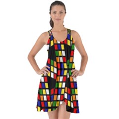 Graphic Pattern Rubiks Cube Cubes Show Some Back Chiffon Dress