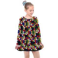 Graphic Pattern Rubiks Cube Cubes Kids  Long Sleeve Dress