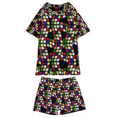 Graphic Pattern Rubiks Cube Cubes Kids  Swim T-shirt And Shorts Set by Ravend