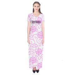 Peony Asia Spring Flowers Natural Short Sleeve Maxi Dress