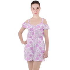 Peony Asia Spring Flowers Natural Ruffle Cut Out Chiffon Playsuit