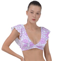 Peony Asia Spring Flowers Natural Plunge Frill Sleeve Bikini Top by Ravend