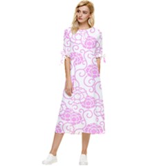 Peony Asia Spring Flowers Natural Bow Sleeve Chiffon Midi Dress