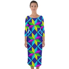 Pattern Star Abstract Background Quarter Sleeve Midi Bodycon Dress by Ravend