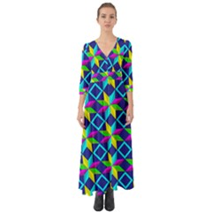 Pattern Star Abstract Background Button Up Boho Maxi Dress