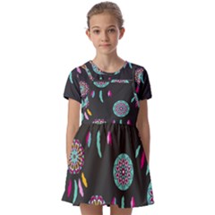 Dreamcatcher Seamless American Kids  Short Sleeve Pinafore Style Dress by Ravend