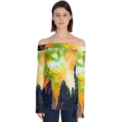 Forest Trees Nature Wood Green Off Shoulder Long Sleeve Top