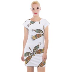 Pattern Dragonfly Background Cap Sleeve Bodycon Dress