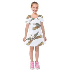 Pattern Dragonfly Background Kids  Short Sleeve Velvet Dress