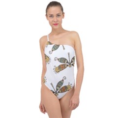 Pattern Dragonfly Background Classic One Shoulder Swimsuit