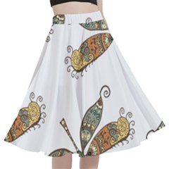 Pattern Dragonfly Background A-line Full Circle Midi Skirt With Pocket