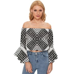 Pattern Tile Repeating Geometric Off Shoulder Flutter Bell Sleeve Top