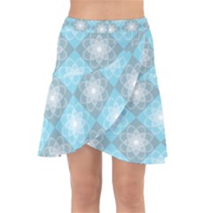 White Light Blue Gray Tile Wrap Front Skirt