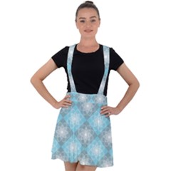 White Light Blue Gray Tile Velvet Suspender Skater Skirt