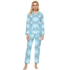 White Light Blue Gray Tile Womens  Long Sleeve Velvet Pocket Pajamas Set by Ravend