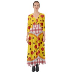 Pizza Table Pepperoni Sausage Button Up Boho Maxi Dress