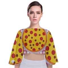 Pizza Table Pepperoni Sausage Tie Back Butterfly Sleeve Chiffon Top by Ravend