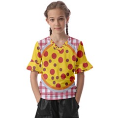 Pizza Table Pepperoni Sausage Kids  V-neck Horn Sleeve Blouse