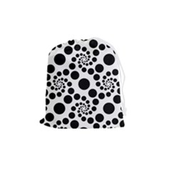 Dot Dots Round Black And White Drawstring Pouch (medium)