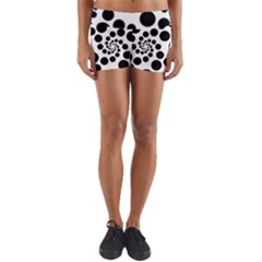Dot Dots Round Black And White Yoga Shorts by Ravend