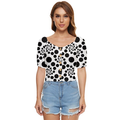 Dot Dots Round Black And White Button Up Blouse by Ravend