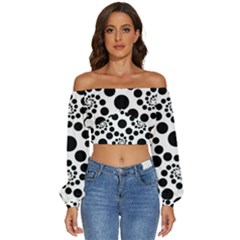 Dot Dots Round Black And White Long Sleeve Crinkled Weave Crop Top by Ravend