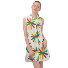 Celebrate Pattern Colorful Design Sleeveless Shirt Dress by Ravend