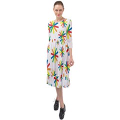 Celebrate Pattern Colorful Design Ruffle End Midi Chiffon Dress by Ravend